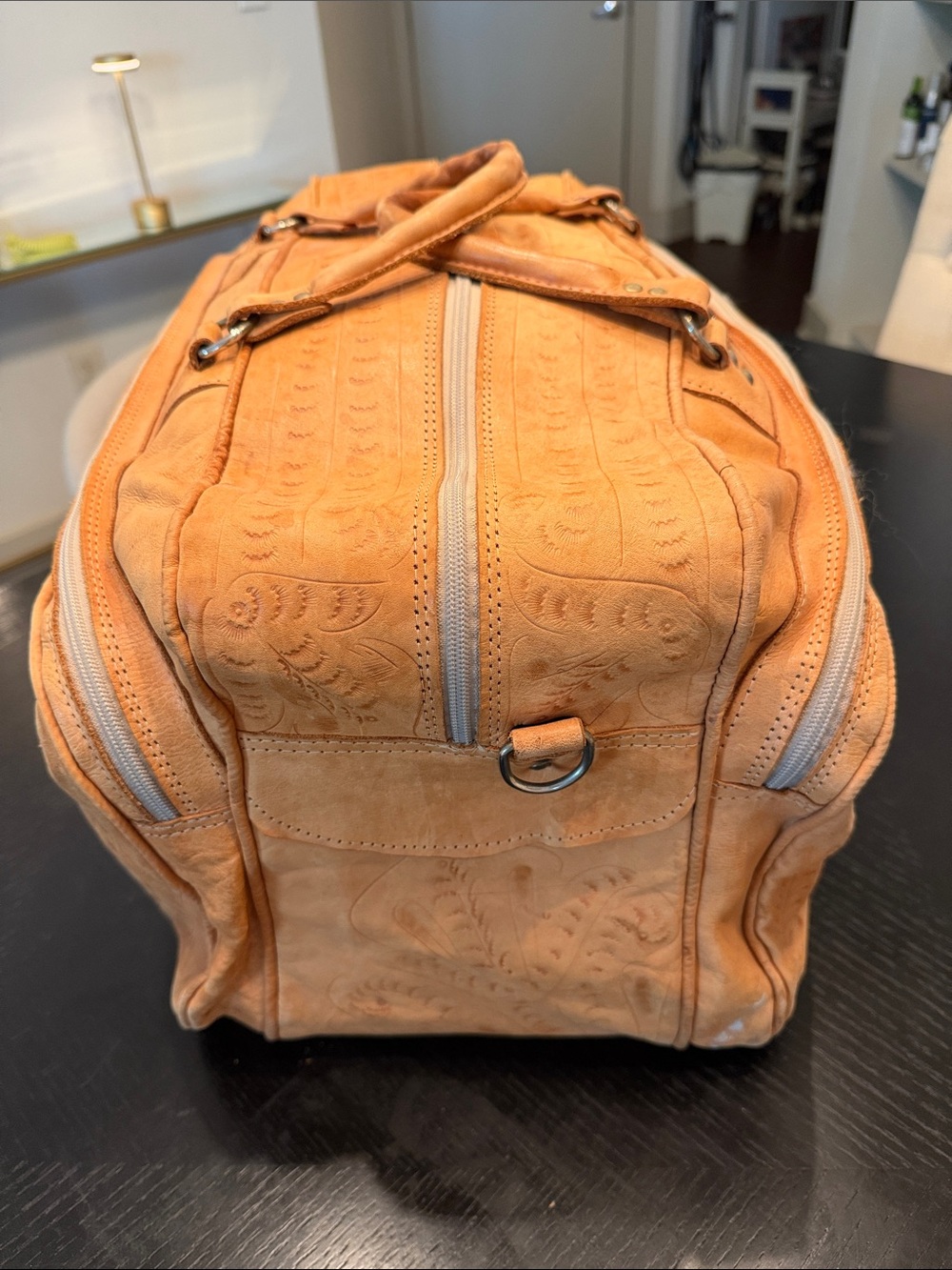 Handmade Tan Leather Travel/Weekender Bag from Oaxaca Mexico - Picture 2 of 9